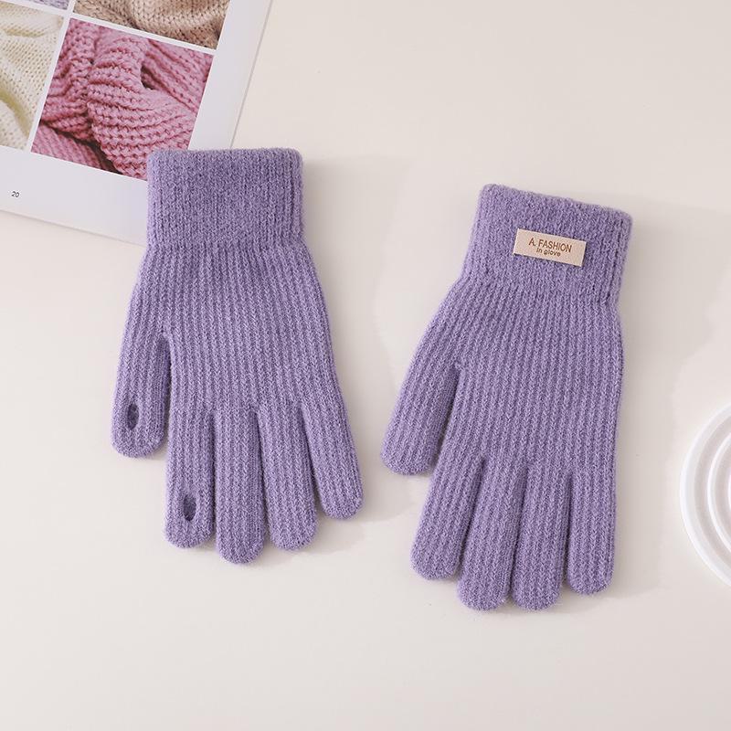 Koreanische Damen Strickhandschuhe ohne Finger in Bonbonfarben für Touchscreens - Winterwarm, mit Samt gefüttert, verdickt zum Radfahren