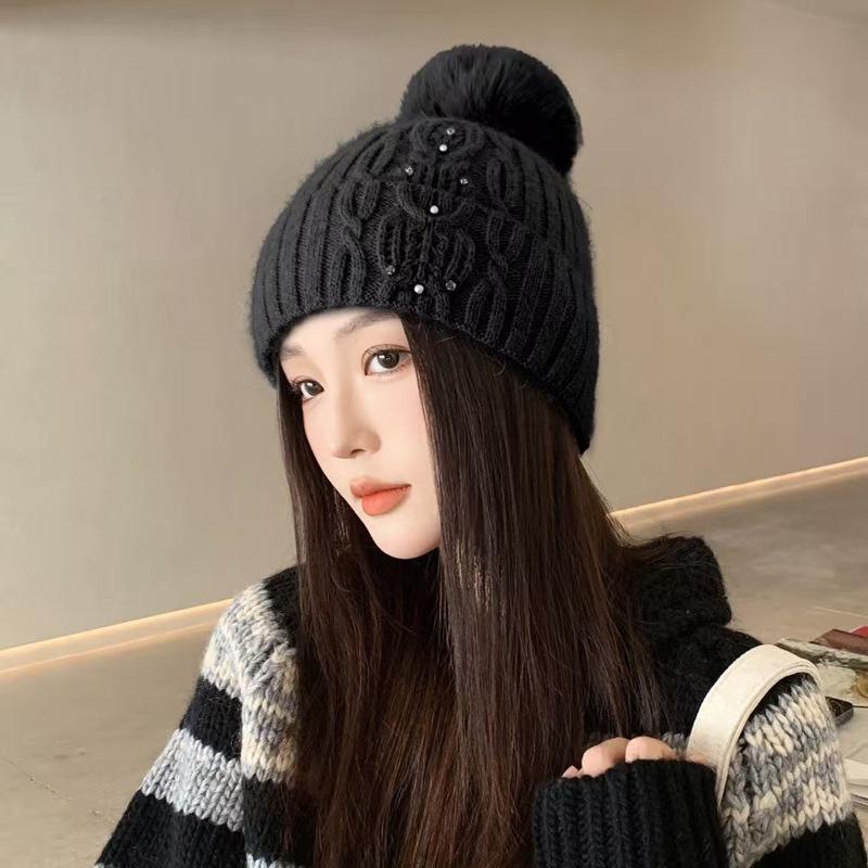Cold and Warm Hairball Knitted Hat Women Outdoor Windproof Velvet Versatile Ear Protector Wool Hat Winter New