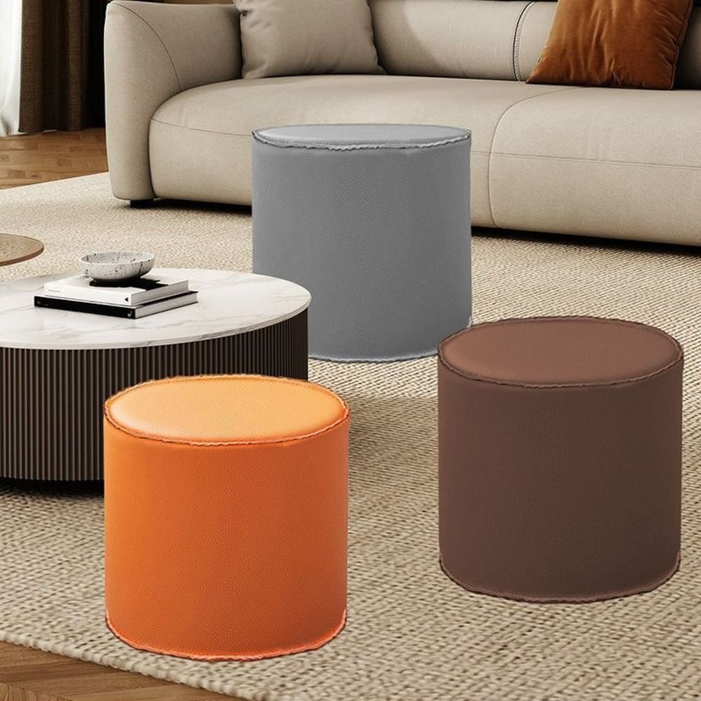Non-Slip Cylinder Ottoman Waterproof Leather Pouf Multi-functional Storage Stool  Shoe-changing