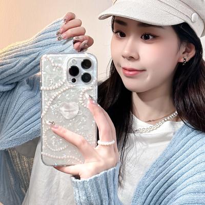 Ins Pearl Love Heart Cute Shiny Blingbling 2023 Phone Case For Iphone 13 12 14 Pro Max 11 Promax Silicone Soft Imd Back Cover
