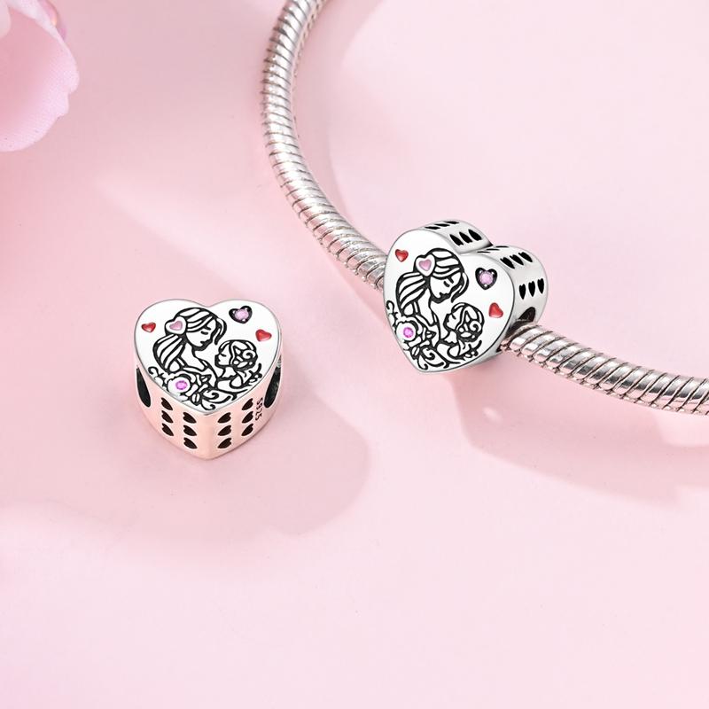 Original Copper Charm Bead Mother'S Day Love Heart Family Charm Bead Pendant Fits Bracelet Womens Jewelry Gifts