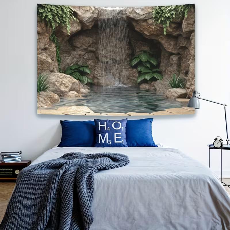 2D Stone Cave Pool Background Cloth for Relaxing, Nature and Spa Aesthetic Content