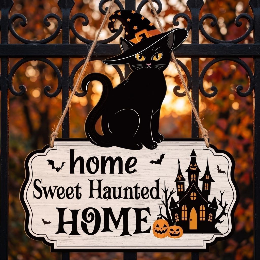 Cartello di Benvenuto in Legno di Halloween con Zucca Decorazione Rustica da Appendere sulla Porta d'Ingresso
