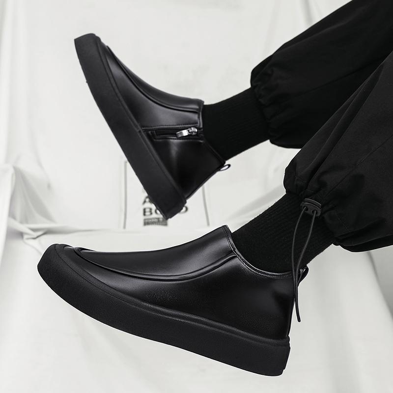Fashion Leather Men Ankle Boots Slip on High-top Mens Casual Shoes Outdoor Lightweight Comfortable Platform Man Work Boots