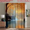 2D Flat Printing 2pcs Party Curtain Autumn Forest Waterfall Nature Digital Printed Polyester Drapes Family Party Decoration Use