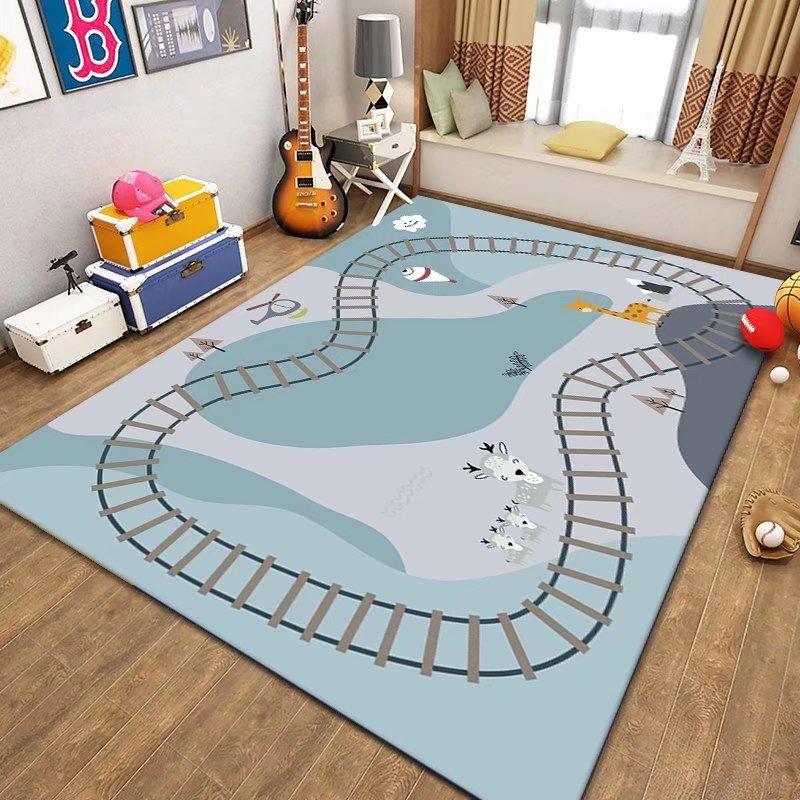 Kids Parking Lot Traffic Game Carpet Boy Car Cartoon Road Track Carpet Driveway Floor Mat Kids Game Crawl Floor Mat Home Decor