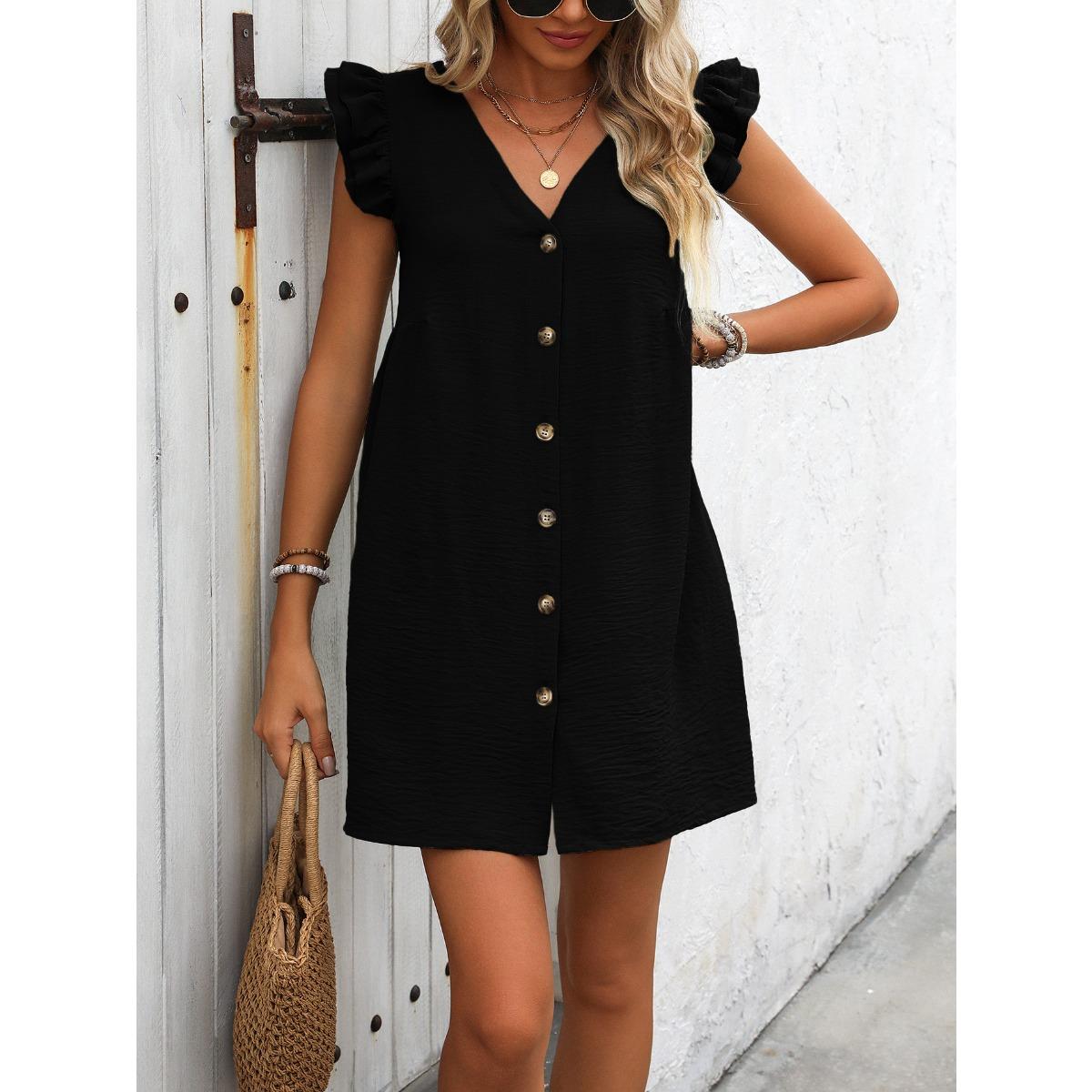 Women s V Neck Sleeveless Mini Dress Loose Fit Mid Waist Elegant Ruffle Tank Dress S