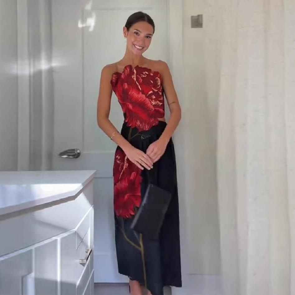 2026 Spring/Summer Elegant Floral Asymmetrical Waist Dress for Women M