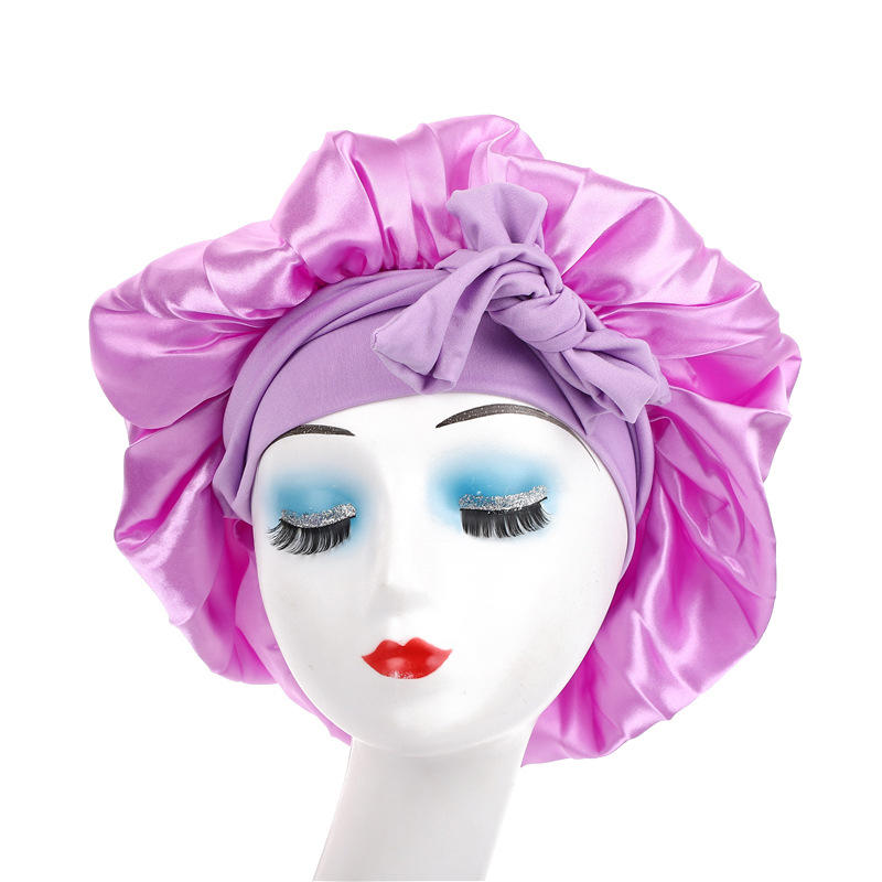 Women Satin Sleep Cap Silky Bonnet Hair Protection Wide Band Stretchy Night Head Wrap For Shower Edge Cover Solid Color Comfortable Accessory