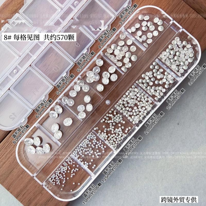 New Nail Drill Mixed 12 Box Flat Shaped Drill Mini Zircon Ice Transparent White Horse Eye Water Drop Mixed