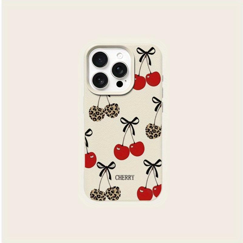 

Leopard print cherry pattern phone case, suitable for iPhone 17, 16, 15, Plus, Pro, Max series phones - suitable for use as a gi iPhone 13 слонова кістка