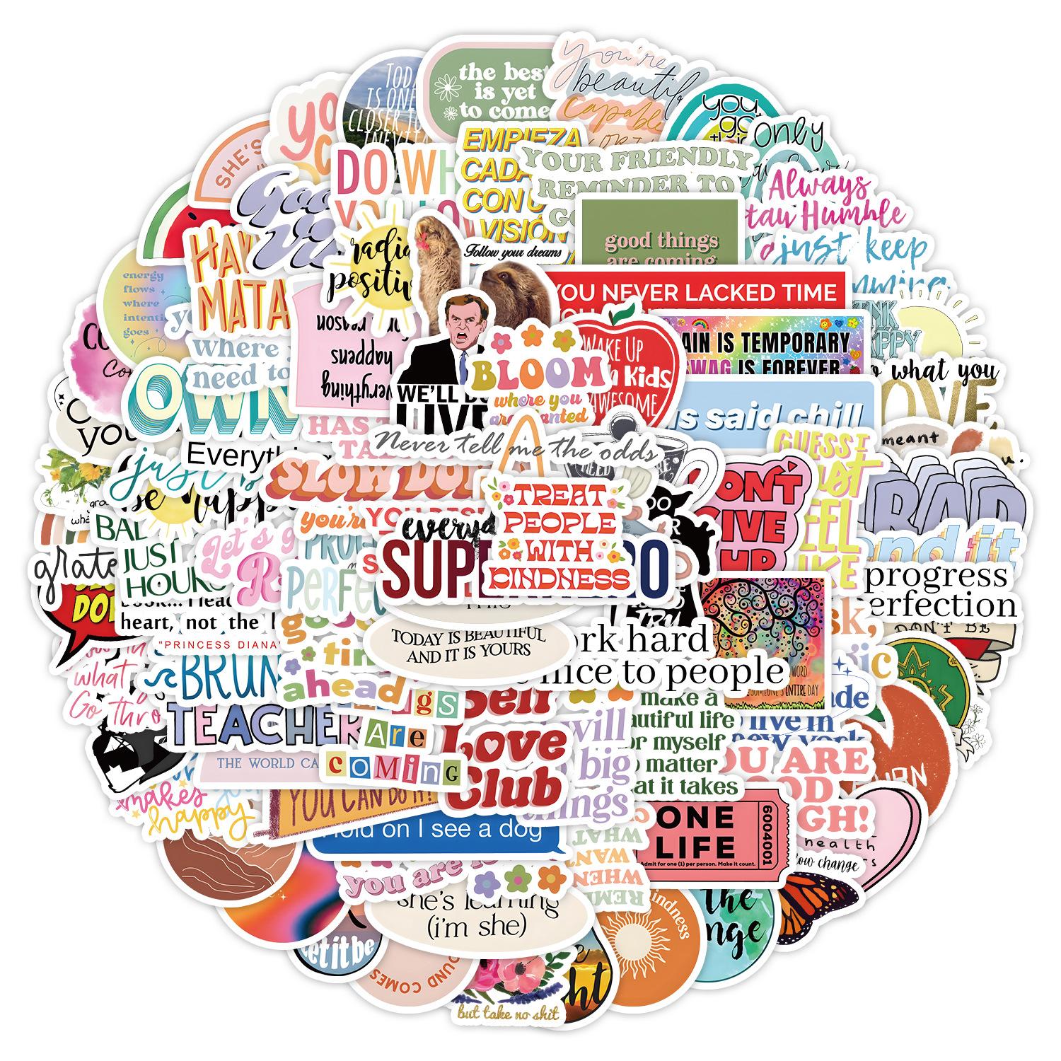 

100 Pieces of Inspirational Text Stickers for Mobile Phone Water Cup Waterproof Decorative Stickers for Children s Hand Account Stickers