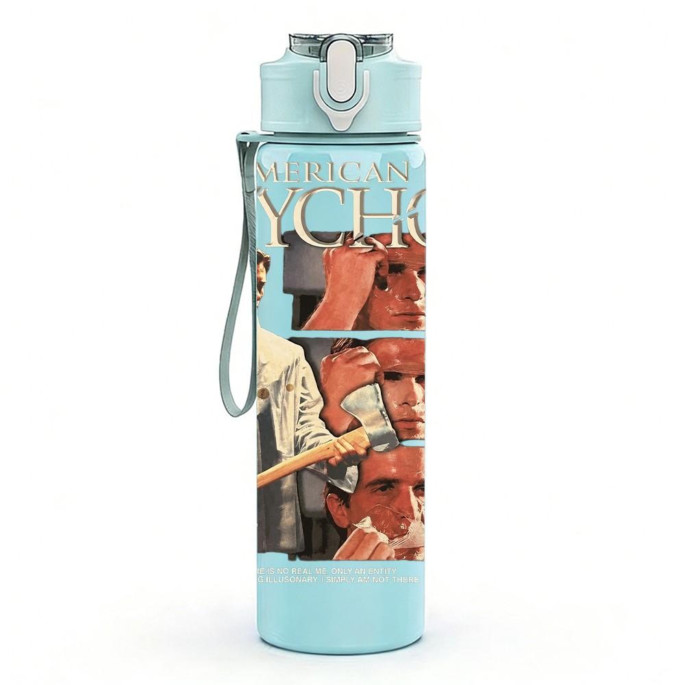 1PC Black Male Portrait 750ml sports water bottle leakproof straw lid outdoor office home