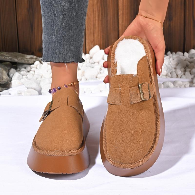 thick-soled fluffy slippers for women wearing winter new retro cotton shoes with fleece bag head and half slippers for women