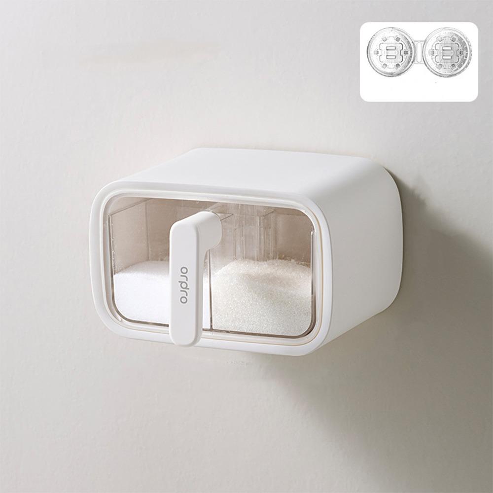 Wall Mount Seasoning Storage Box with Spoon Seasoning Container Spice Rack Kitchen Supplies