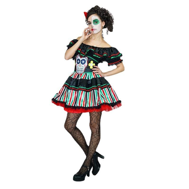 Adult Womens Day Of Dead Bride Dress Halloween Ghost Costume Stage Performance Party