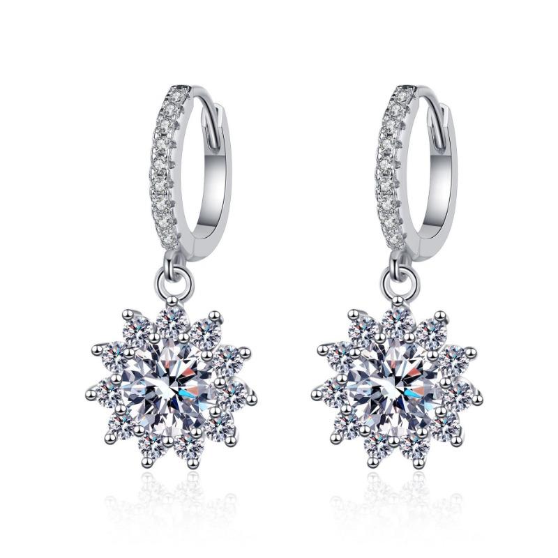 Sunflower Shaped 925 Silver Needle Gold Plated Zircon Earrings For Women