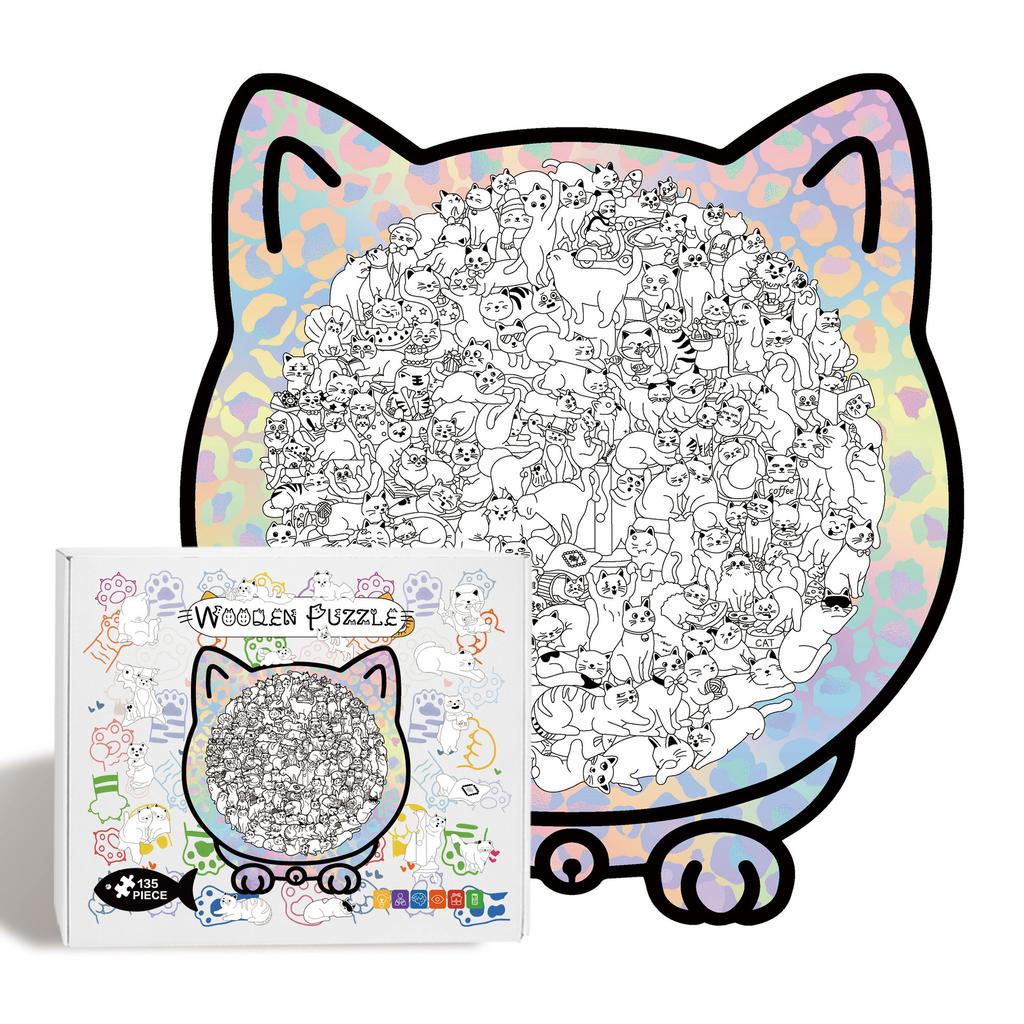 Cat Puzzle Toy Wooden Special-Shaped Puzzle Model Decompression Puzzle Handmade Puzzle