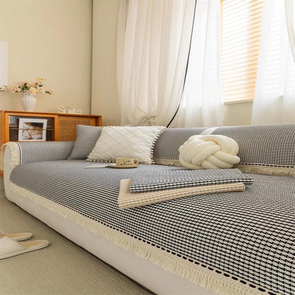 Sofa Cushion Four Seasons Universal Solid Color Anti-Slip Cushion Floor Mat Cloth Cover Leather Sofa Cover