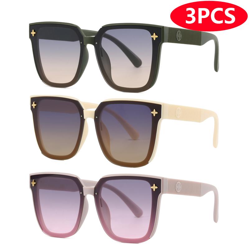 3pcs Oversize Frame Sunglasses Women Brand Outdoor Fashion Sunshade Retro Square Gradient Eyeglasses UV400 Glasses Unisex
