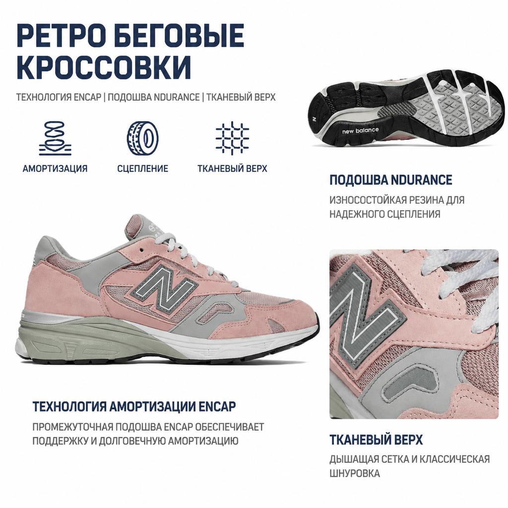 New Balance 920 Wyprodukowano w Anglii Różowo-Szare Męskie Trampki Białe M920PNK