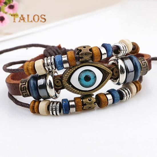 

Унисекс, ручной работы, турецкий глаз, искусственная кожа, регулируемый браслет, ювелирные изделия, повседневная брелок коричневый