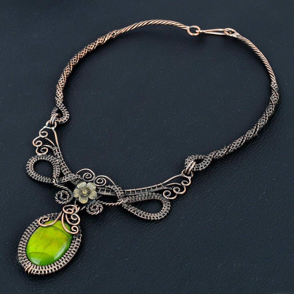 Green Flash Labradorite Necklace Handmade Jewelry, 999 Copper Wire Wrapped Necklace Designer Gemstone Jewelry Adjustable Chain Necklace Gift For Mom