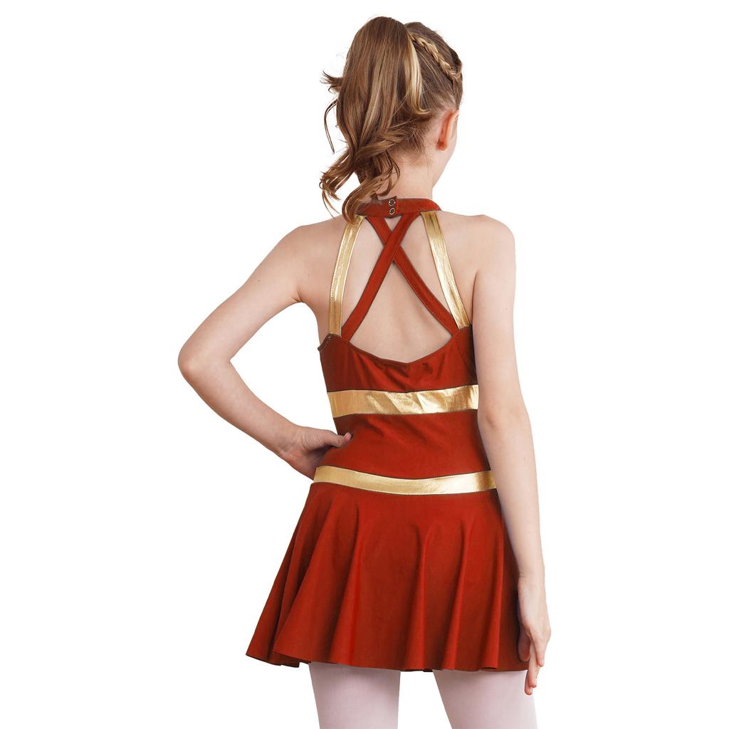 Girls Sleeveless Round Collar Letter Print Crisscross Straps Hollow Back Cheerleading Dance Dress