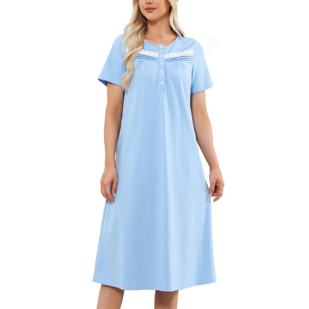 Damen Nachthemden Baumwolle Eckiger Ausschnitt Kurze Ärmel Schlafshirts Bequem Lässig Sommer Herbst Pyjamas Loungewear Homewear