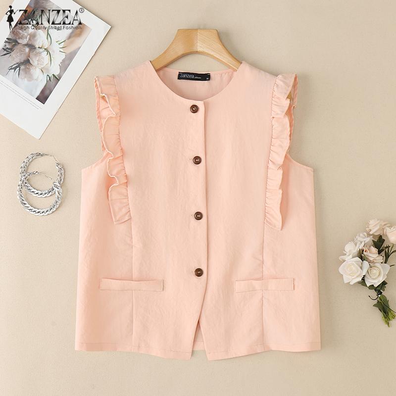 ZANZEA Women Casual Round Neck Summer Sleeveless Tank Tops