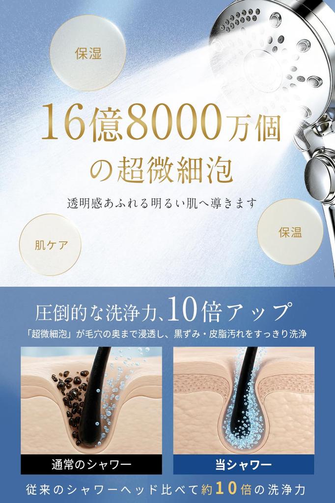 Shower Head with Bubble Chlorine Water Increased Water 6 Water Flow Pore Hair High Water Heat and Water Micro-Nano Function Removal, 90% Saving,