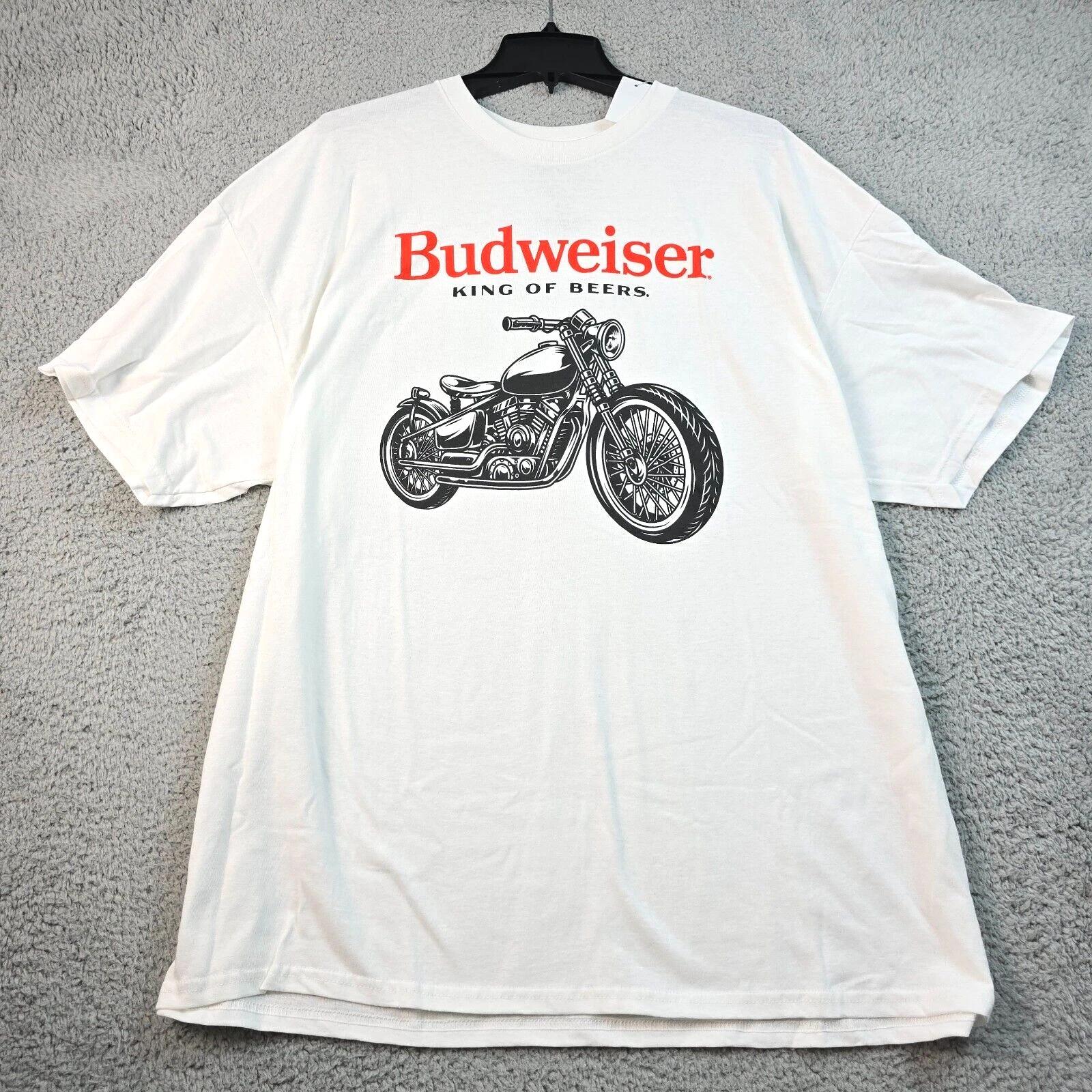 Budweiser Beer Harley Shirt Mens 2XL XXL White Biker Motorcycle Bud Classic NWT XL