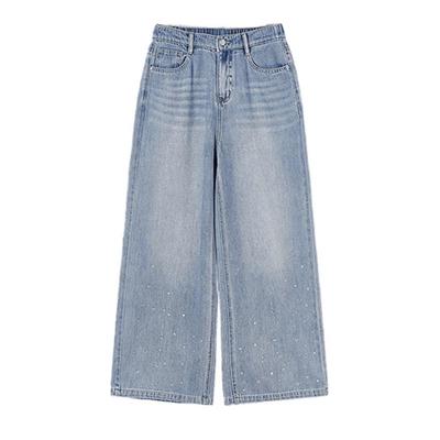 Women's Blue Star Embellished Straight Wide-Leg Jeans