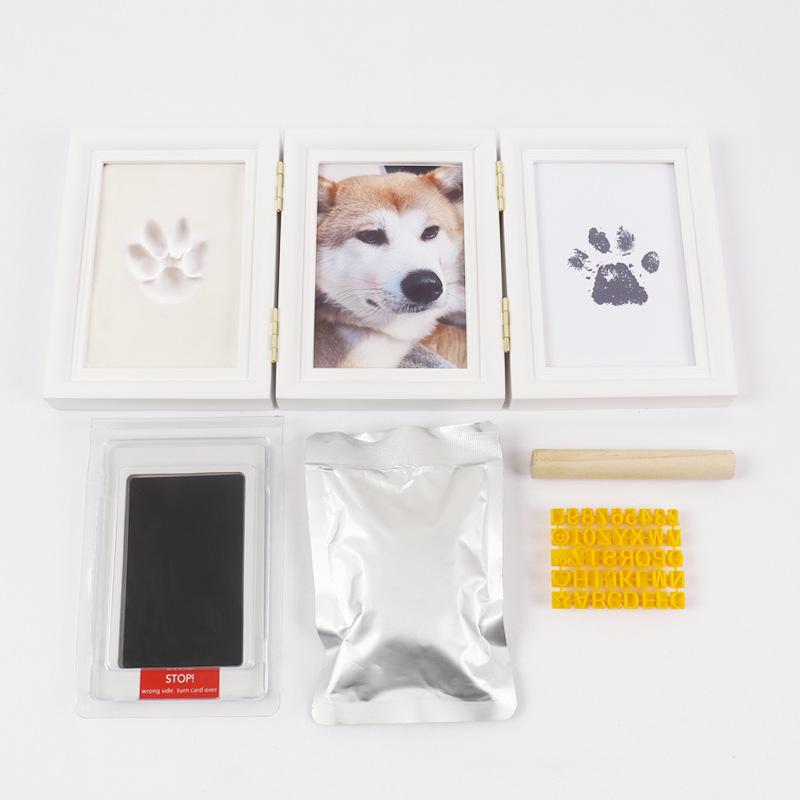 Pet Paw Print DIY Photo Frame with Handprint Clay for Cats & Dogs - Creative Souvenir Ornament