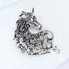 1/4Pcs Retro Style Brooch Sparkling Rhinestones Inlaid Horse Head Design Pin Clothes Hats Bags Badge Horse Year Zodiac Accessories