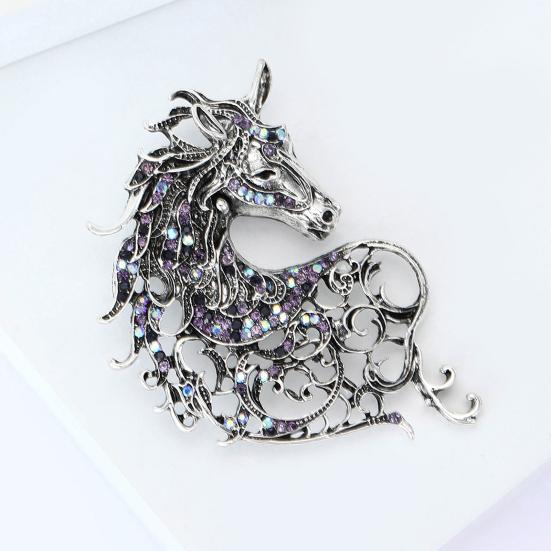 1/4Pcs Retro Style Brooch Sparkling Rhinestones Inlaid Horse Head Design Pin Clothes Hats Bags Badge Horse Year Zodiac Accessories