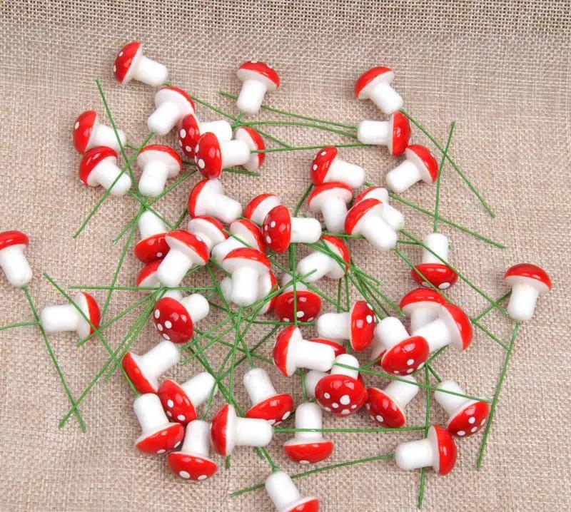 Mini Mushroom Miniatures Foam Red Mushroom Artificial Garden Fairy Bonsai Plant Pot Craft Decors DIY Micro Landscape Ornament 50PCS