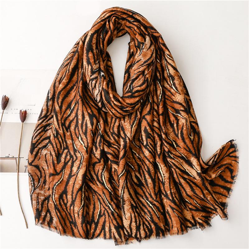 Eșarfă din bumbac și in cu model zebră la modă european-americană - Șal de iarnă moale, satin, cald"