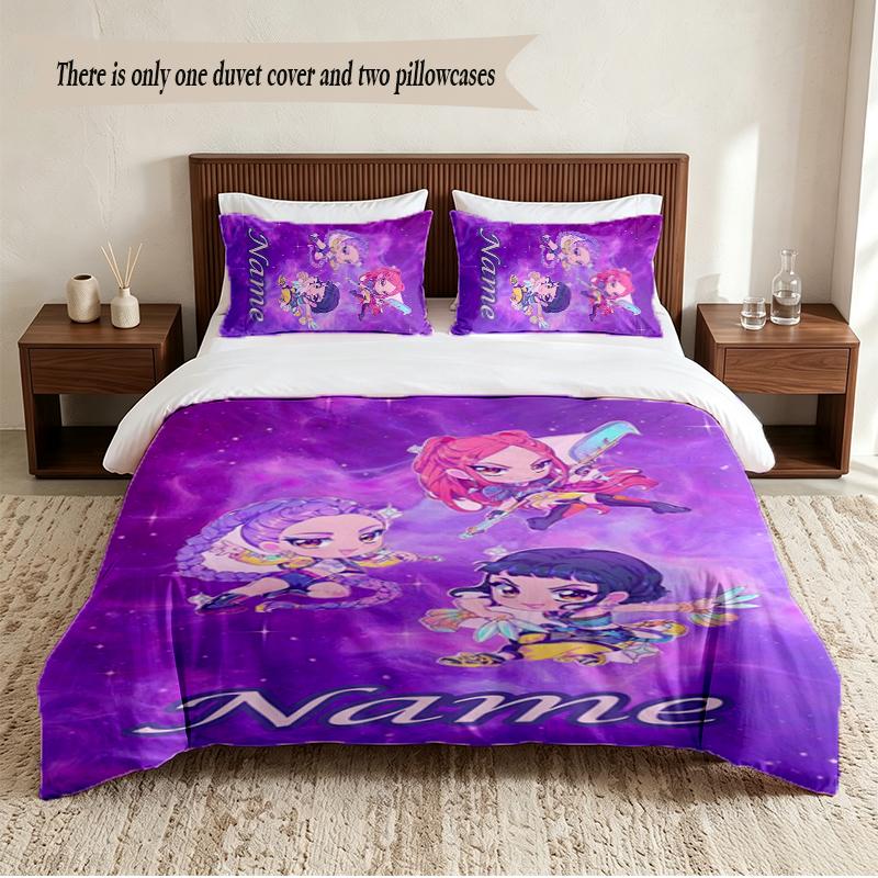 HUNTRIX Personalized Custom Name 3‑Piece Bedding Set Soft Duvet Cover Set For Bedroom Home Decor
