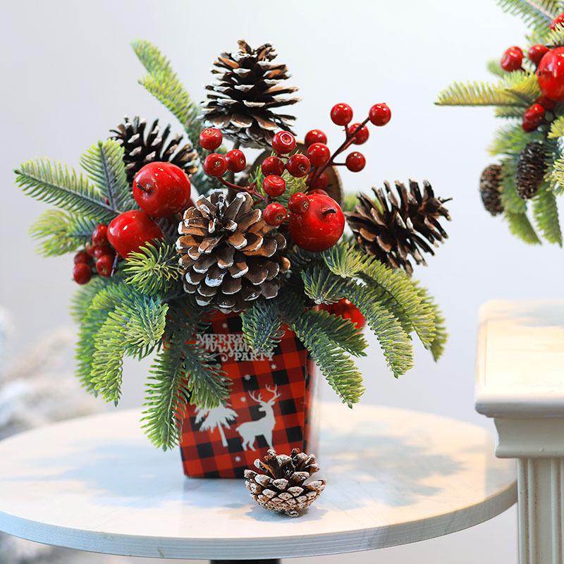 Christmas Decorations Mini Desktop Small Potted Plant Simulation Pe Plaid Plastic Pot Of The Same Style