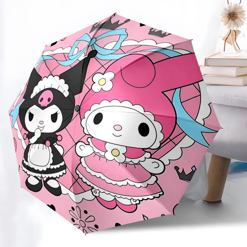 1pc My Melody & Kuromi Princess Edition Umbrella: Automatic Open/Closed, Foldable Design, Outdoor Use, Festival Gift for Fans, Travelers, Daily Use.T0