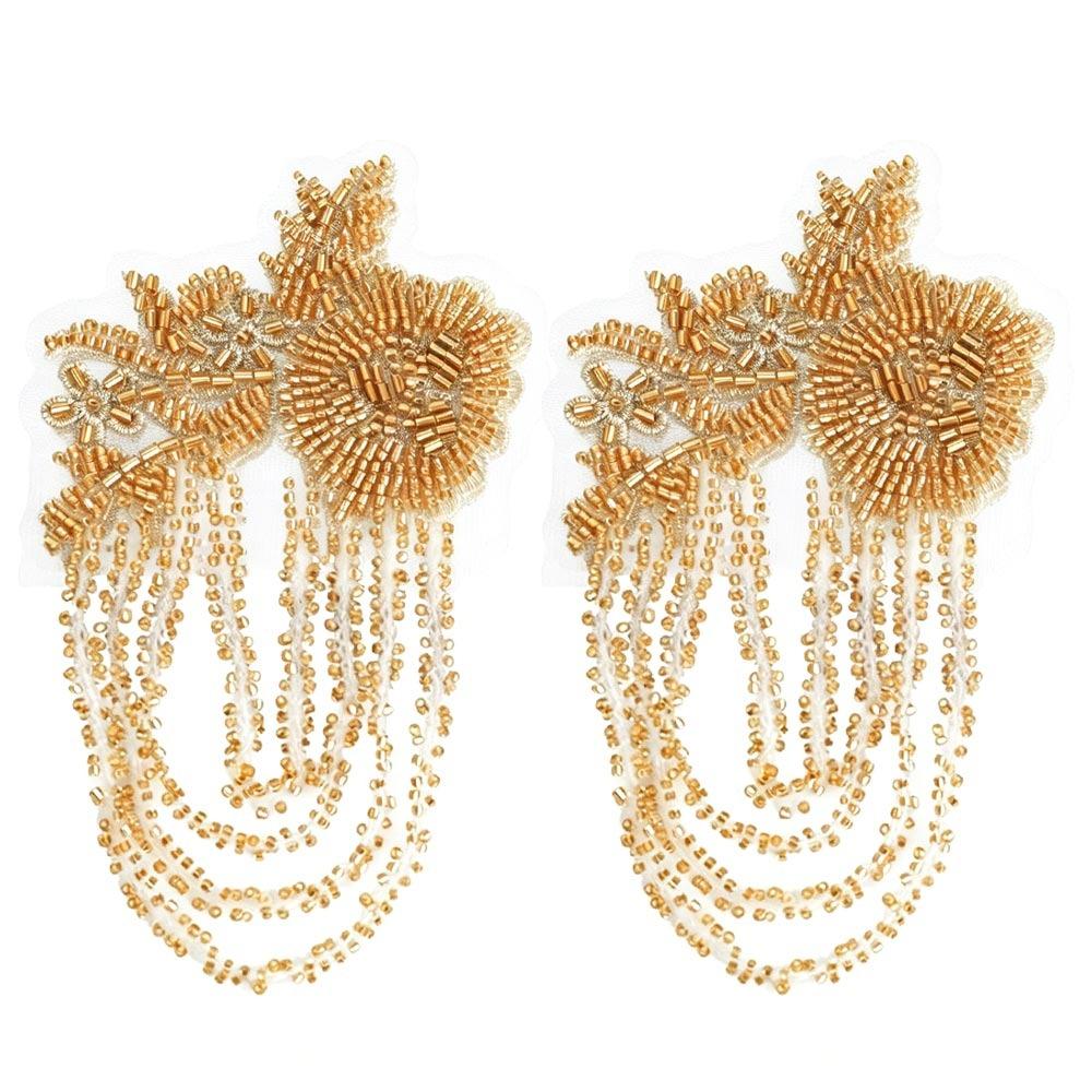 Pearl Embroidery Shoulder Ornaments Diamond Binding Beads Three-Dimensional Bead Embroidery Patch Gold Embroidery