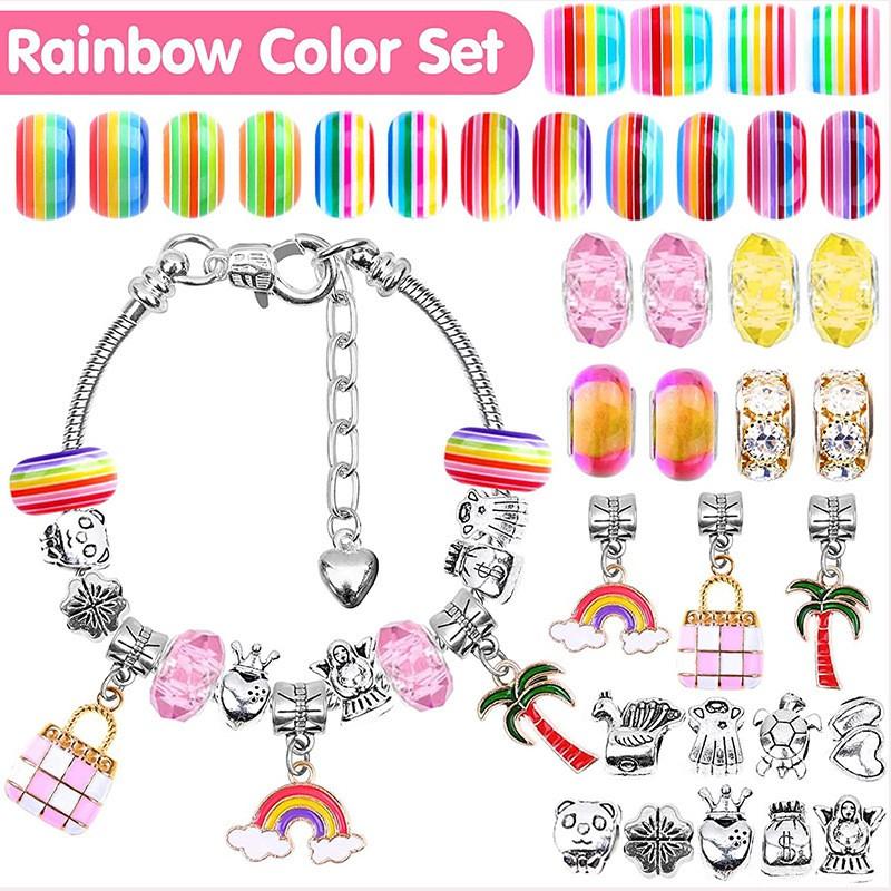 112pcs Cherry Blossom Deer Crystal Beads Kids Bracelet DIY Craft Kit Alloy Animal Themed Jewelry Making Set