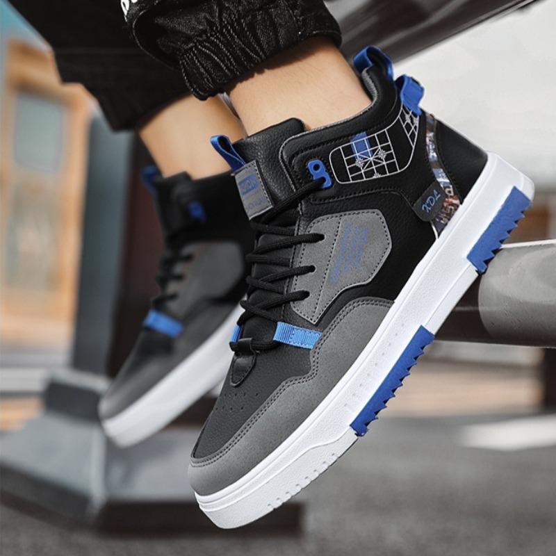 Men's High-top Sneaker Fashion Leather Casual Shoes Lace Up Platform Vulcanize Shoes High Top Skateboard Shoes Zapatillas Hombre