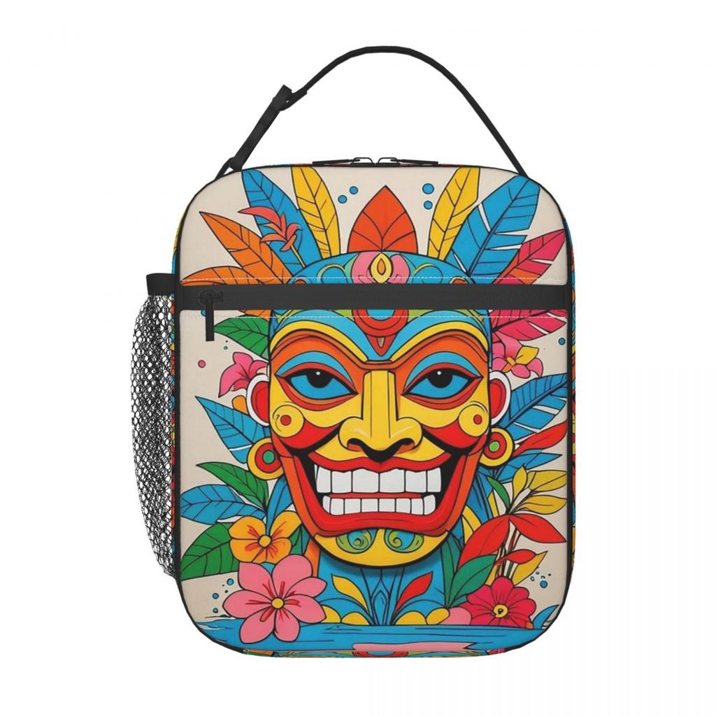 Bronze Cartoon Tribal Face Insulated Lunch Bag for Women Children Leakproof Food Boxes Thermal Lunch Box Tote