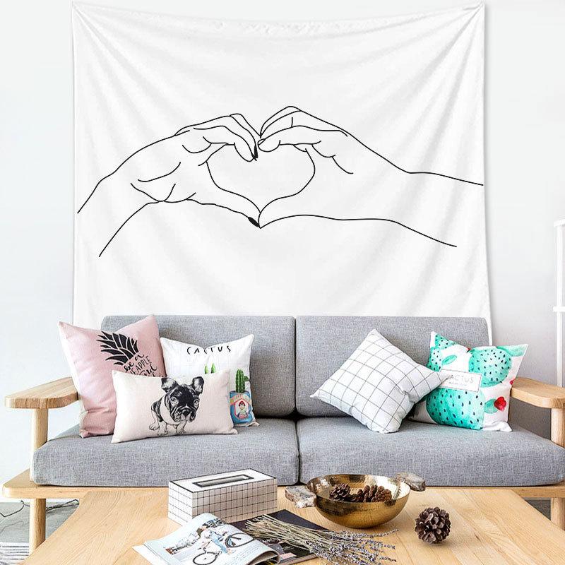 Tapestry Wall Hanging Simple Art Black and White Lines  Background Bedroom Decorative