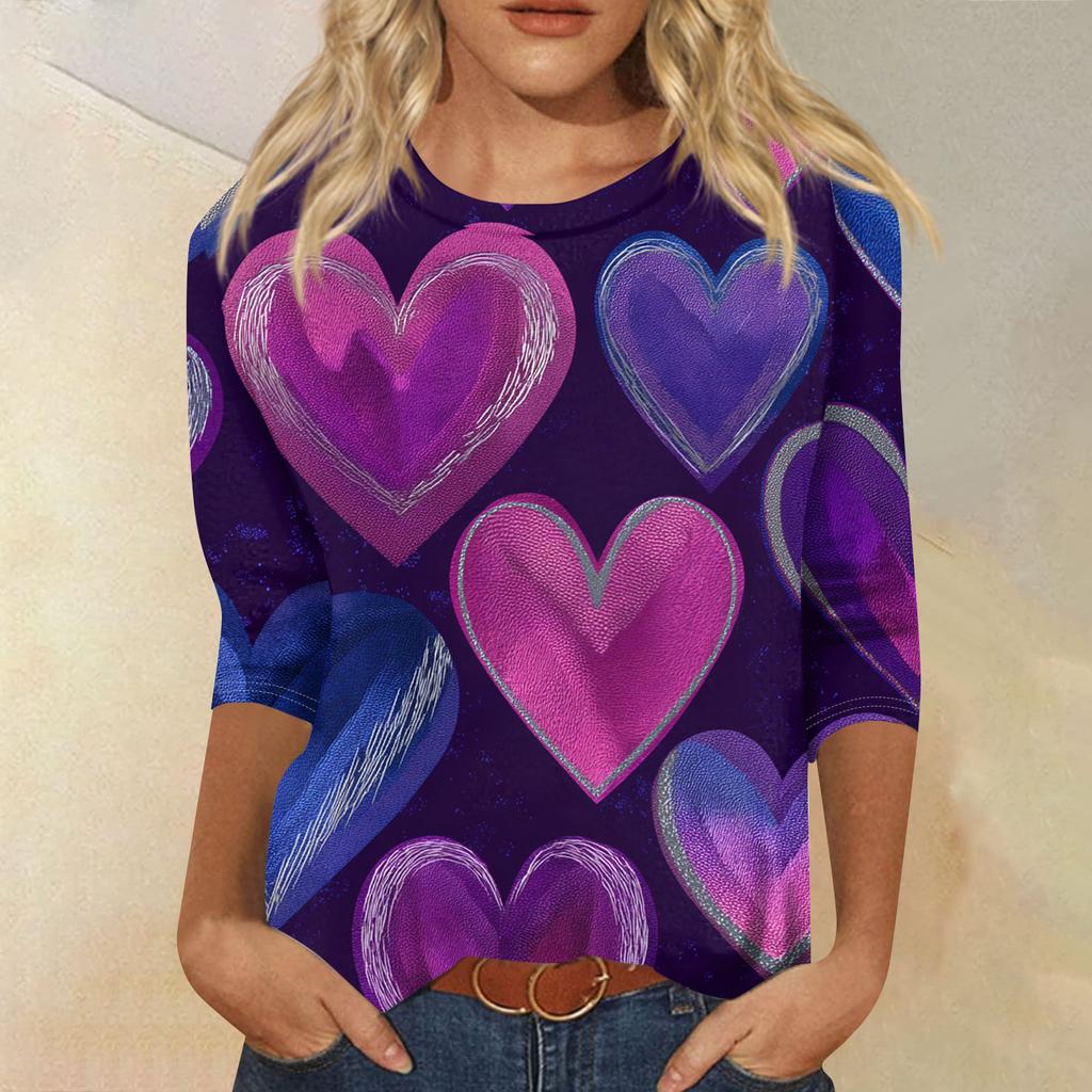 Women's Fashion Casual Round Neck Three-quarter Sleeve Carnival Print T-shirt Top