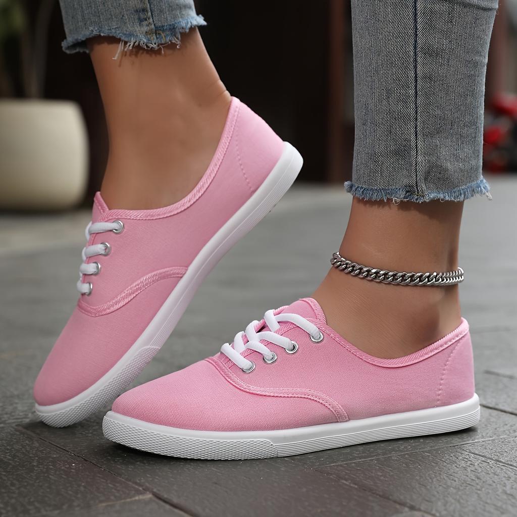 Women's White Round Toe Lace-Up Casual Sneakers - Breathable Fabric Upper, Anti-Slip TPR Sole, Low-Top Comfortable Walking Shoes for All-Season
