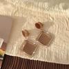 Amber Coffee French Retro Luxury Earrings - Women's Elegant Studs with Niche Design