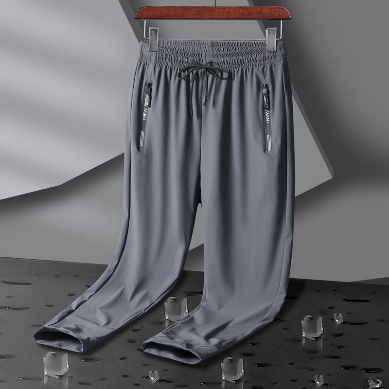 Men's Plus Size Quick-Dry Ice Silk Joggers - High Elasticity, Breathable, Straight Leg, Outdoor Casual Pants
